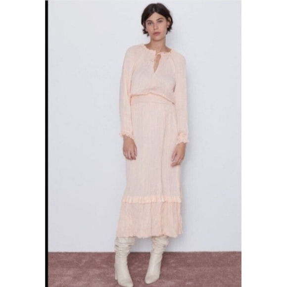 ZARA Peach Pink Maxi Pleated Voluminious Dress Size S - Picture 1 of 13